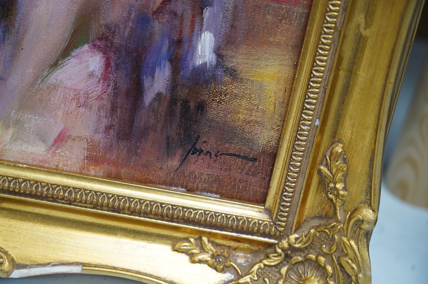 A decorative oil on board, Study of an Italian beauty, 39 x 29cm, gilt framed. Condition - good